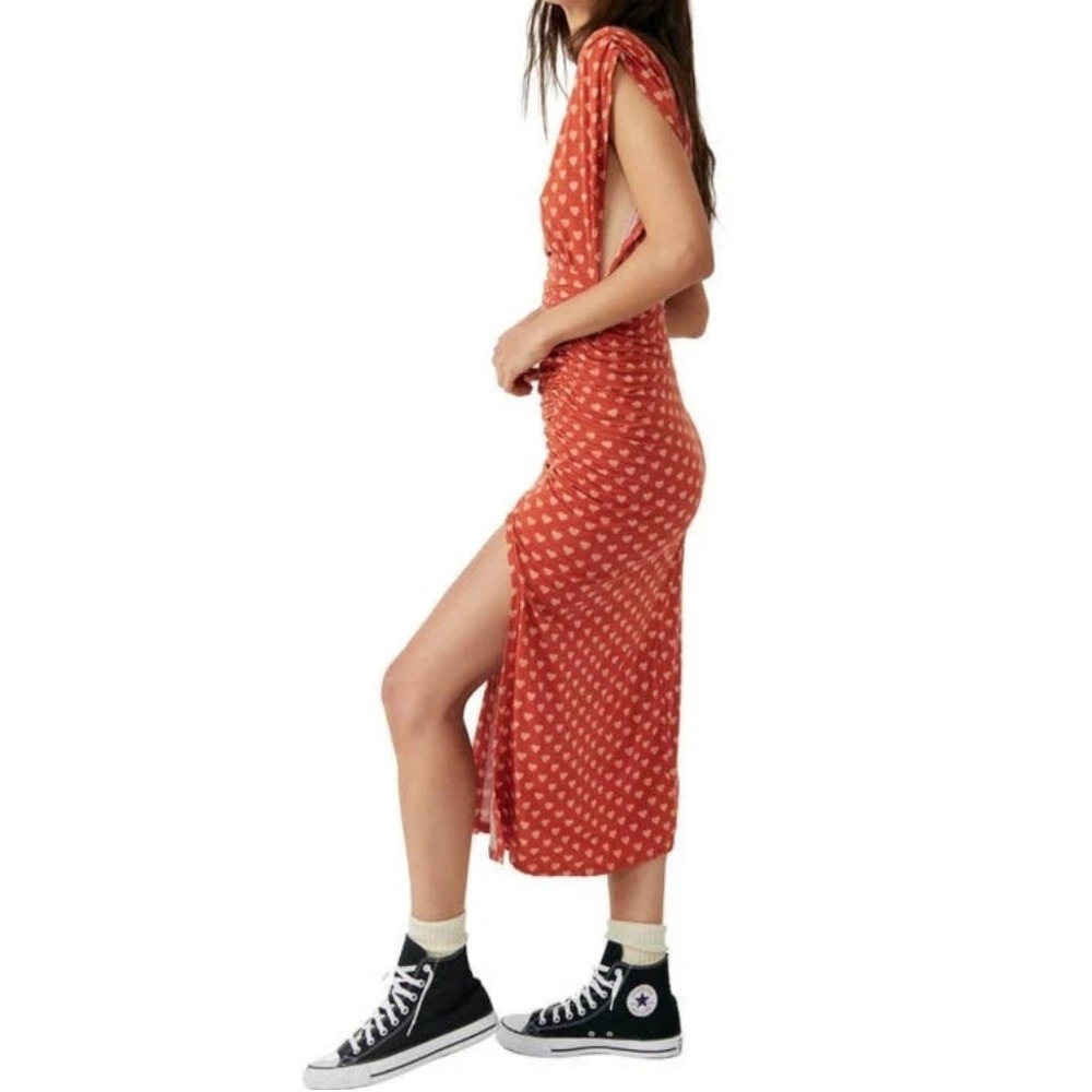 Free People Lakeside Heart Printed Midi Dress, Ginger Combo